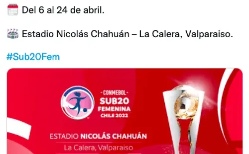 Conmebol anunció a través de sus redes sociales que el estadio Nicolás Chahuán Nazar será sede oficial del Conmebol Sudamericano Sub-20 Femenino. (Foto: Conmebol)