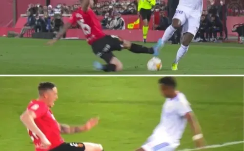 La fuerte entrada sobre Rodrygo en el duelo ante el Mallorca (Imagen TV)