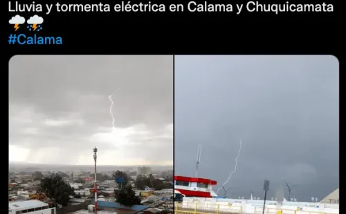 Desde Calama han llegado distintos registros de la tormenta eléctrica que afecta a la ciudad. (Foto: Captura)