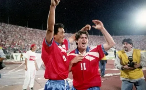 La celebración del gol de Marcelo Salas que le dio el triunfo a la Roja. Foto: La Tercera.