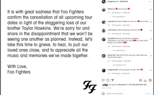 Foo Fighters confirma cancelación de su gira.(Foto: Instagram)