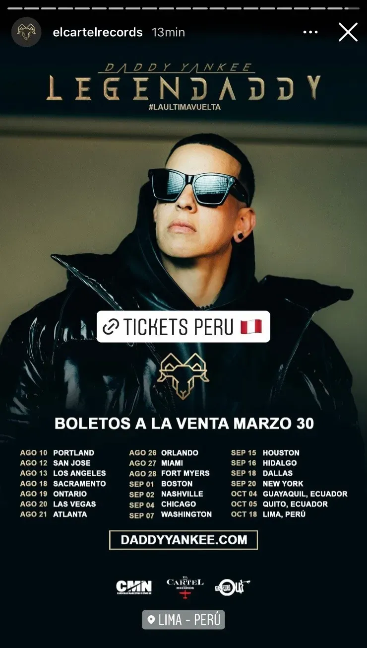 Daddy Yankee en Chile: Aún NO HAY fecha para la venta de entradas.(Foto: Instagram)