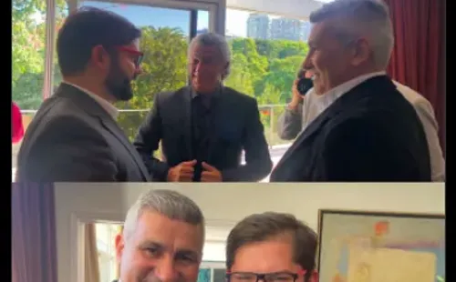 Gabriel Boric tuvo un emotivo encuentro con Alberto Acosta y Néstor Gorosito. (Foto: Twitter Alberto Acosta)