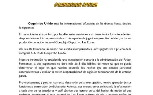 El comunicado de Coquimbo Unido.