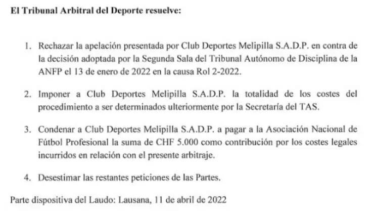 La sanción del TAS que se comunicó este mediodía