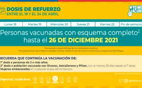 Dosis de Refuerzo entre el 18 y 24 de abril