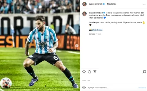 Mena estuvo presente todo el partido en el agónico empate de Racing con Banfield. (Foto: Eugenio Mena)