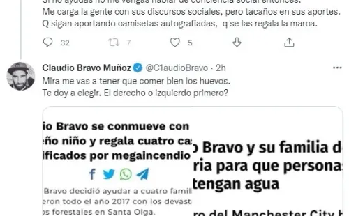 La respuesta de Claudio Bravo en Twitter.