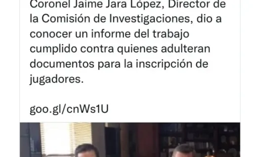 El Twitter de la FEF felicitando a Jaime Jara López