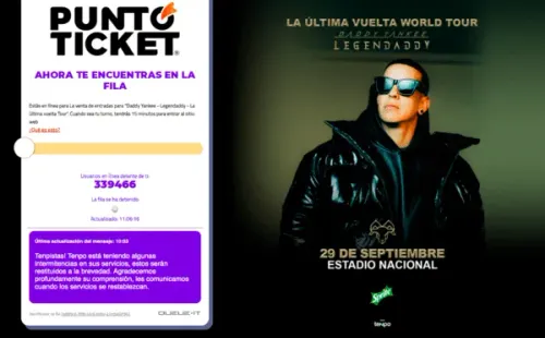 Colapso en la preventa de entradas para Daddy Yankee en Chile.(Foto: PuntoTicket)