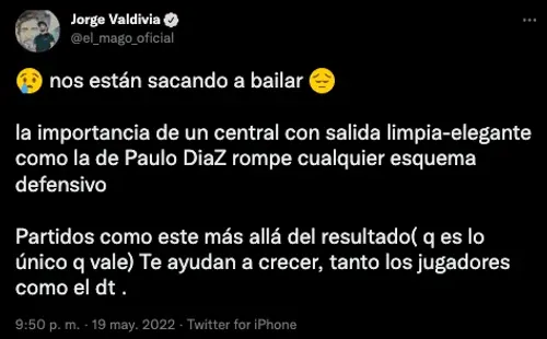 Al Mago Valdivia no le gustó la goleada que se llevó Colo Colo de Argentina.