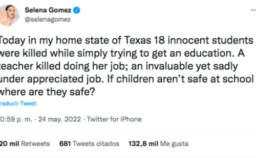 Selena Gómez critica autoridades tras fatal tiroteo en escuela.(Foto: Twitter)