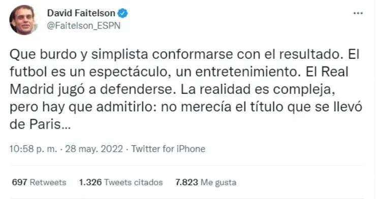 Primer acto: David Faitelson se queja del espectáculo que brindó el Real Madrid para ganar la Champions