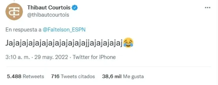 Segundo acto: Thibaut Courtois se ríe toda la noche del controvertido comentarista mexicano