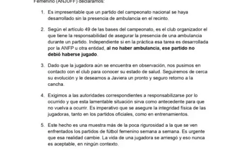 El comunicado de la ANJUFF al respecto. (Foto: ANJUFF)