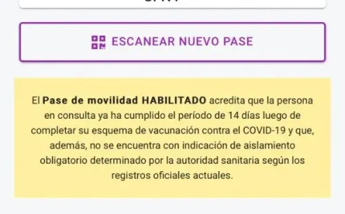 Ejemplo de un Pase de Movilidad habilitado.