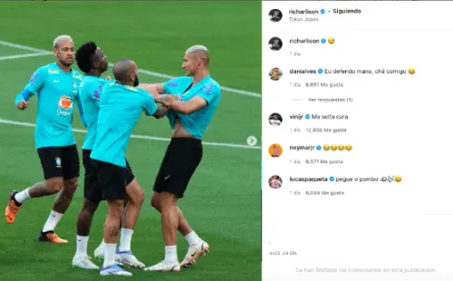 Los jugadores brasileños simularon una pelea para hacerse los chistosos en redes sociales.