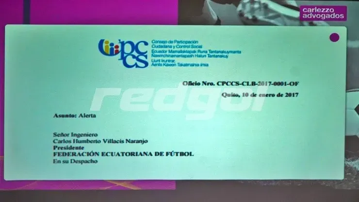 El Consejo de Participación Ciudadana y Control Social le envía una carta al ex presidente de la FEF, Carlos Villacís