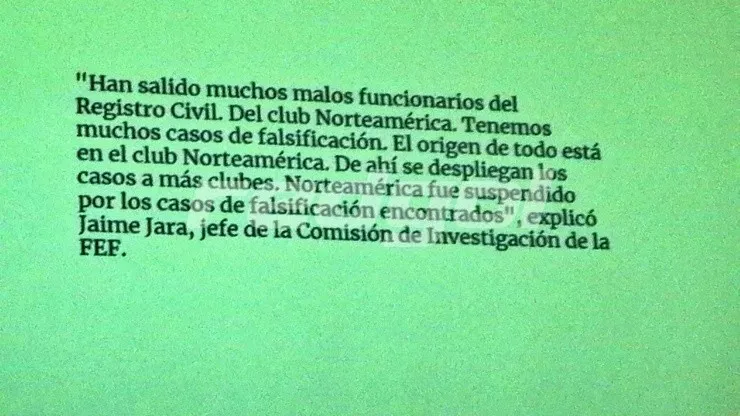 A raíz de la denuncia del Consejo de Participación Ciudadana y Control Social, Castillo y Pereira salen de la selección Sub 20, se acusa a funcionarios del Registro Civil de irregularidades y el club Norteamérica es suspendido por la FEF