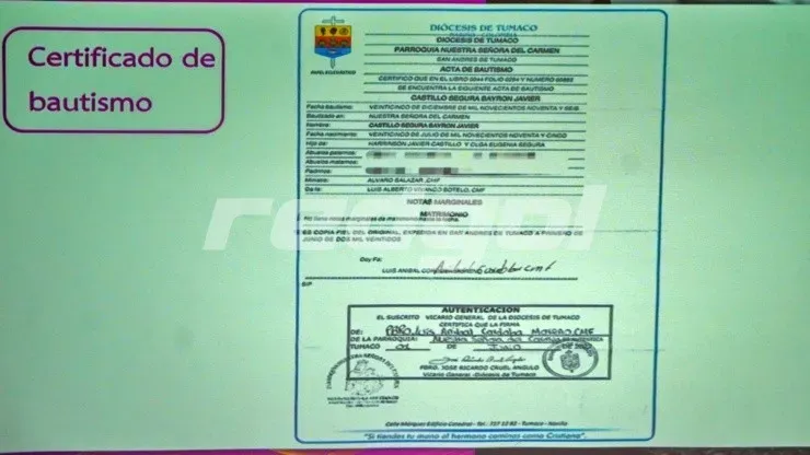 Una de las novedades es la inclusión de la partida de bautismo de Castillo, en la diócesis de Tumaco.