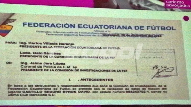 Jaime Jara, coronel en retiro de la Policía, investiga el origen de Castillo por encargo de la FEF. El infirme se entrega en diciembre de 2018,