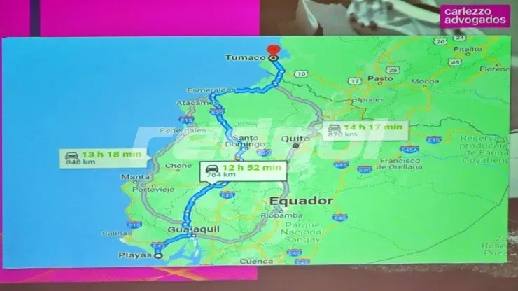 El abogado Carlezzo hace ver la enorme distancia entre Tumaco, ciudad originaria de la familia Castillo en Colombia, y la localidad ecuatoriana de Playas