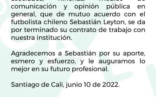 El comunicado del Deportivo Cali.