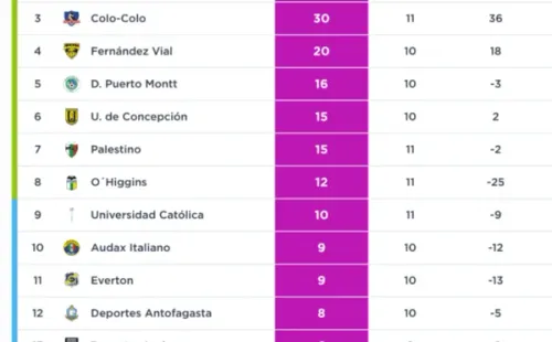 Así marcha la tabla con 12 jornadas disputadas. (campeonatochileno.cl)