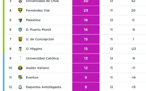 Así quedó la tabla de posiciones tras la fecha 13. (Campeonatochileno.cl)