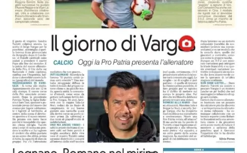 La prensa italiana avisa de la llegada de Potencia Vargas al Pro Patria.
