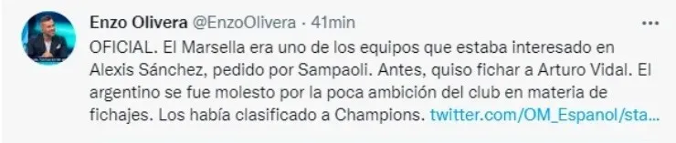 Enzo Olivera reveló una de las razones del quiebre entre Sampaoli y el Marsella