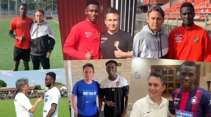 José Salomón con algunos de sus discípulos: Mai Traore (Viking FK y Guinea), Amadou Diawara (Roma y Guinea), Djibril Fandje Traore (Watford y Guinea), Musa Tombo (Bo Rangers y Sierra Leona), Ahmed Tidiane Keita (Deportivo Manchego y Guinea) y Augustus Kargbo (Crotone y Sierra Leona)