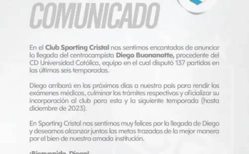 Sporting Cristal le da la bienvenida a Buonanotte.