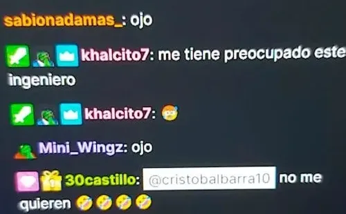 El mensaje de Nicolás Castillo (30castillo) en Twitch.