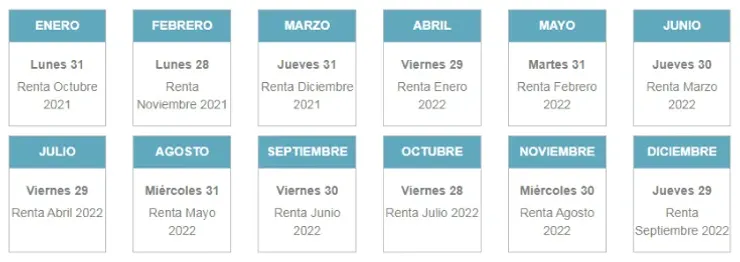 Calendario de pagos mensuales