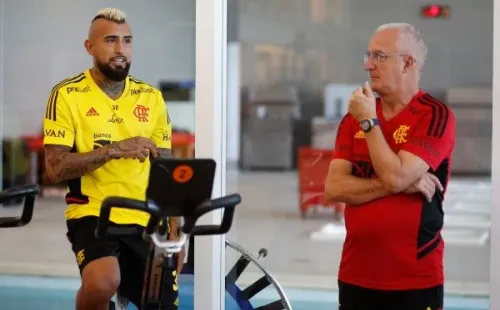 Vidal conversando con Dorival Júnior en el entrenamiento. Foto: Flamengo.