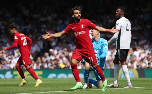 Salah festeja el tanto del empate. Foto: Liverpool.