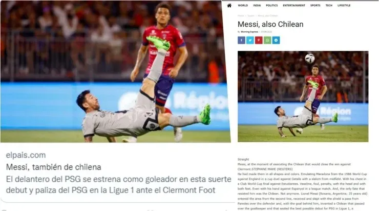 El diario El País tituló “Messi, de chilena” y el depositario de noticias traducidas indio Morning Express se equivocó en la transcripción al inglés