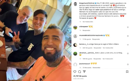 El mensaje de Arturo Vidal a Fernando Felicevich en redes sociales.