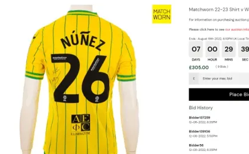 Subasta camiseta de Marcelino Núñez en Norwich