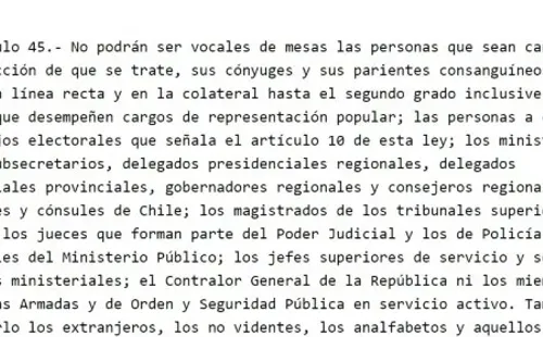 Artículo 45 Ley N°18.700