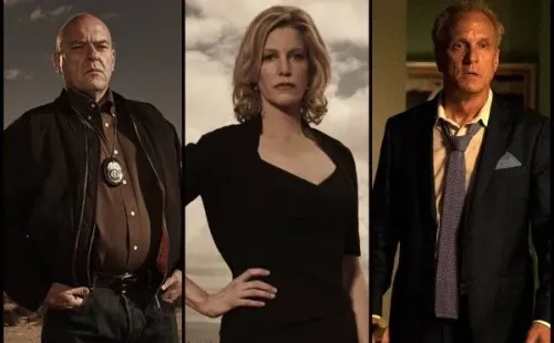 En orden: Hank (Dean Norris), Skyler (Anna Gunn) y Howard (Patrick Fabian).