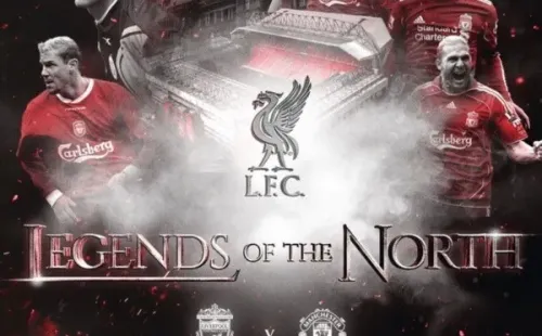 Mark González y algunos excompañeros se lucen en el afiche para la revancha del partido “Leyendas del Norte”. | Foto: Liverpool