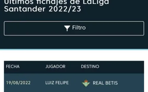 Luiz Felipe figura entre los inscritos de Betis.