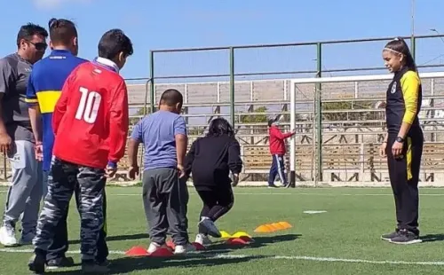 Natsumy Millones en el taller de fútbol inclusivo en Coquimbo. (El Observatodo)