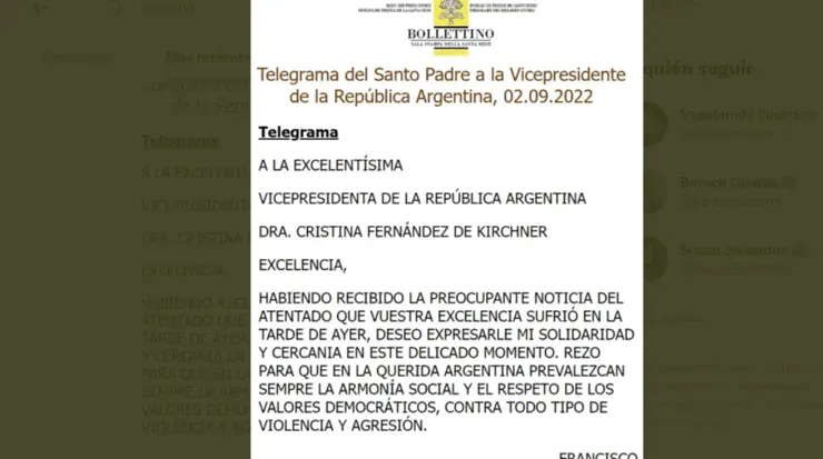 El documento enviado por El Vaticano.