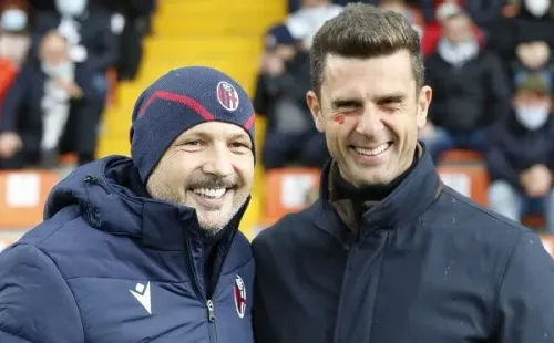 Sinisa Mihajlovic y Thiago Motta posan juntos en un duelo del Bologna vs. Spezia de la edición pasada de la Serie A. (Getty Images).