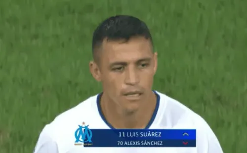 Así salió Alexis Sánchez, quien le dejó su lugar al colombiano Luis Suárez en los 59′ de la derrota ante el Eintracht Frankfurt. (Captura ESPN).