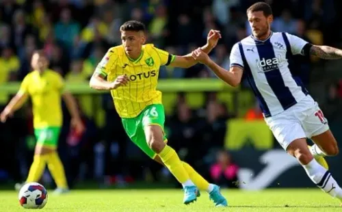 Norwich City's Marcelino Nunez (left) and West Bromwich Albion's John Swift battle for the ball during the Sky Bet Championship match at Carrow Road, Norwich. Picture date: Saturday September 17, 2022. (Photo by Nigel French/PA Images via Getty Images)