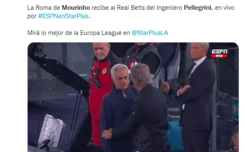 El cariñoso encuentro entre Pellegrini y Mou. | Foto: ESPN